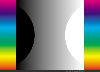 SonjaBunes digital illustrasjon fra 2001 Det fargerike feltet mellom svart og hvitt 2