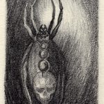 Arachne Anansi Iktomi Spinderella Edderkopp Blyanttegning 50x75mm av Sonja Bunes 1999